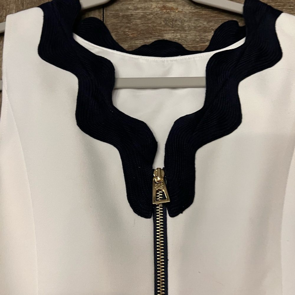 Sail to Sable navy/white with bright gold exposed zipper size 0 dress. Worn once - Picture 4 of 8